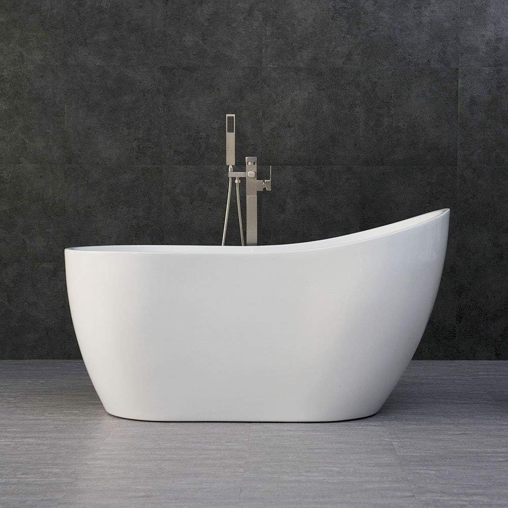 WOODBRIDGE 54' Acrylic Freestanding Bathtub Contemporary Soaking Tub with Chrome Overflow and Drain BTA1507C,With Chrome Faucet F0002CH