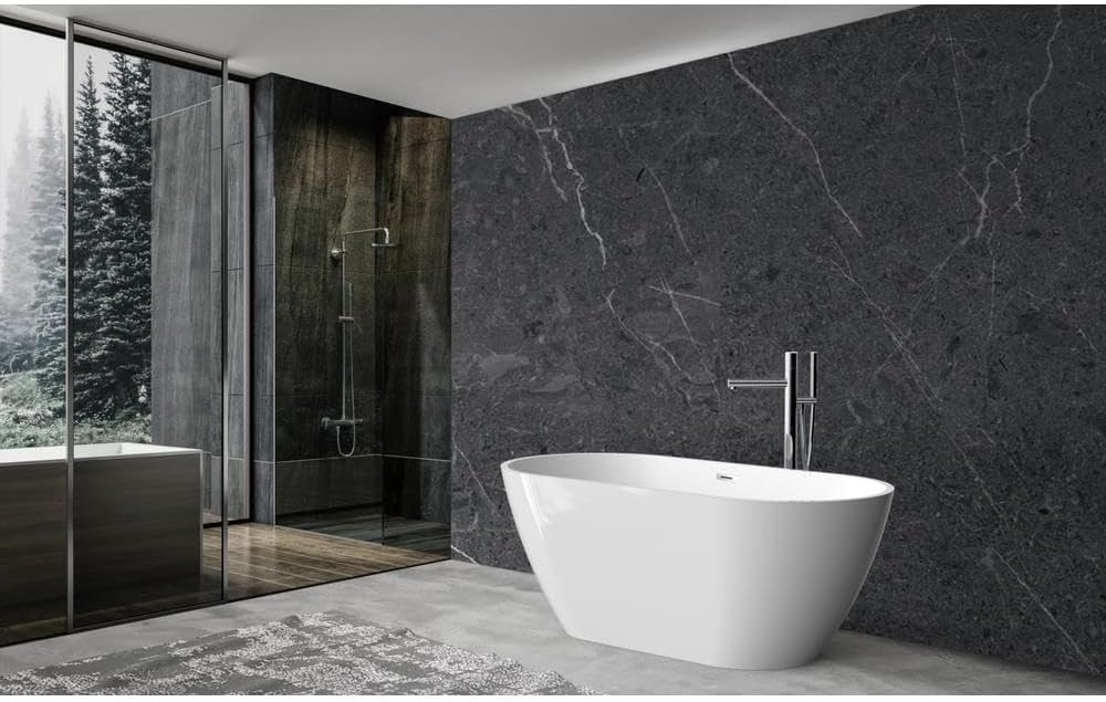 Luxurious 59-Inch Glossy White Acrylic Freestanding Bathtub with Chrome Drain, cUPC Certified for Safety, Double-Walled Insulation, and Sloped Lumbar Support for Ultimate Comfort