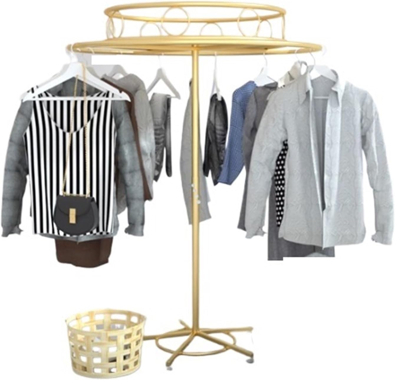 Heavy Duty Rotating Garment Rack, Round, Floor Standing Clothing Stand, 360° Rotating Retail Display Shelf, Multi-Purpose, for Bedroom Boutique(Gold,70cm)