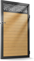 4x6 FT Aluminum Fence Gate Kit Wood Grain Aluminum Gate with Decorative Cutout, Lock & Hinges, Left/Right Opening, Weather Resistant for Yard Garden Patio