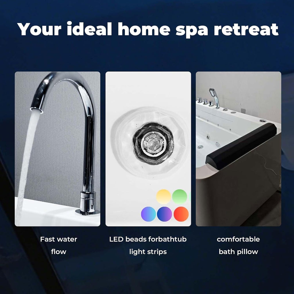 67' Freestanding Soaking Tub, Hydrotherapy Whirlpool Bathtub with Glass Panel, 7 Jets for Muscle Relief, 89 Gallon Acrylic Spa, White