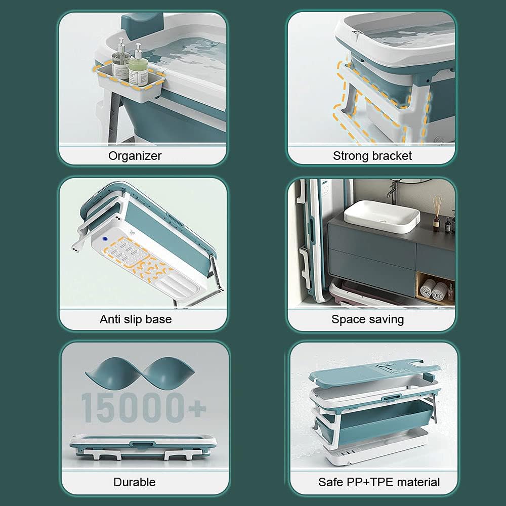 Foldable Bathtub Portable Soaking Bath Tub for adult,Ideal for Hot Bath Ice Bath with Reached Out Hands 53 inch