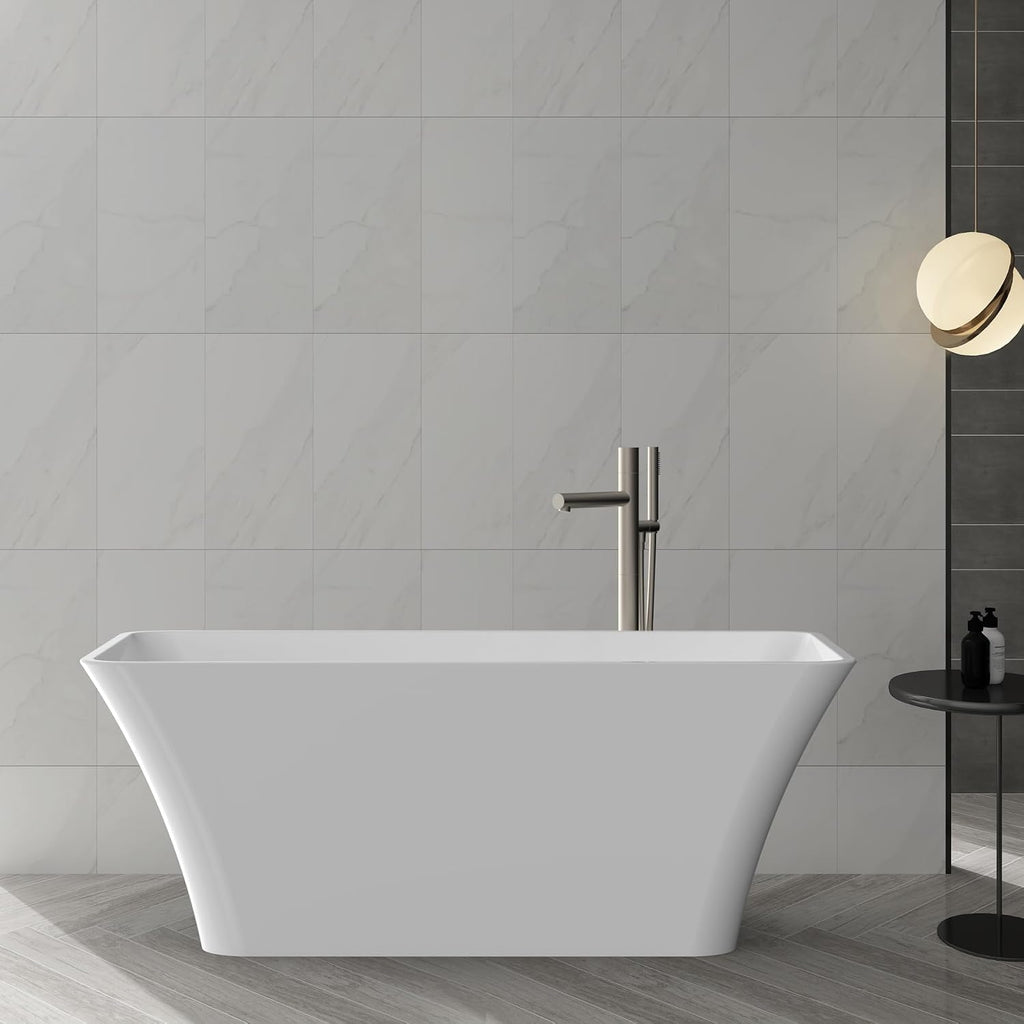 67' Acrylic Freestanding Bathtub, Free Standing Soaking Tub, Free Standing Tub with Overflow and Matte Silver Drain, Modern Bathtub for Bathroom, Easy to Install, CUPC Certified, White, Liberty