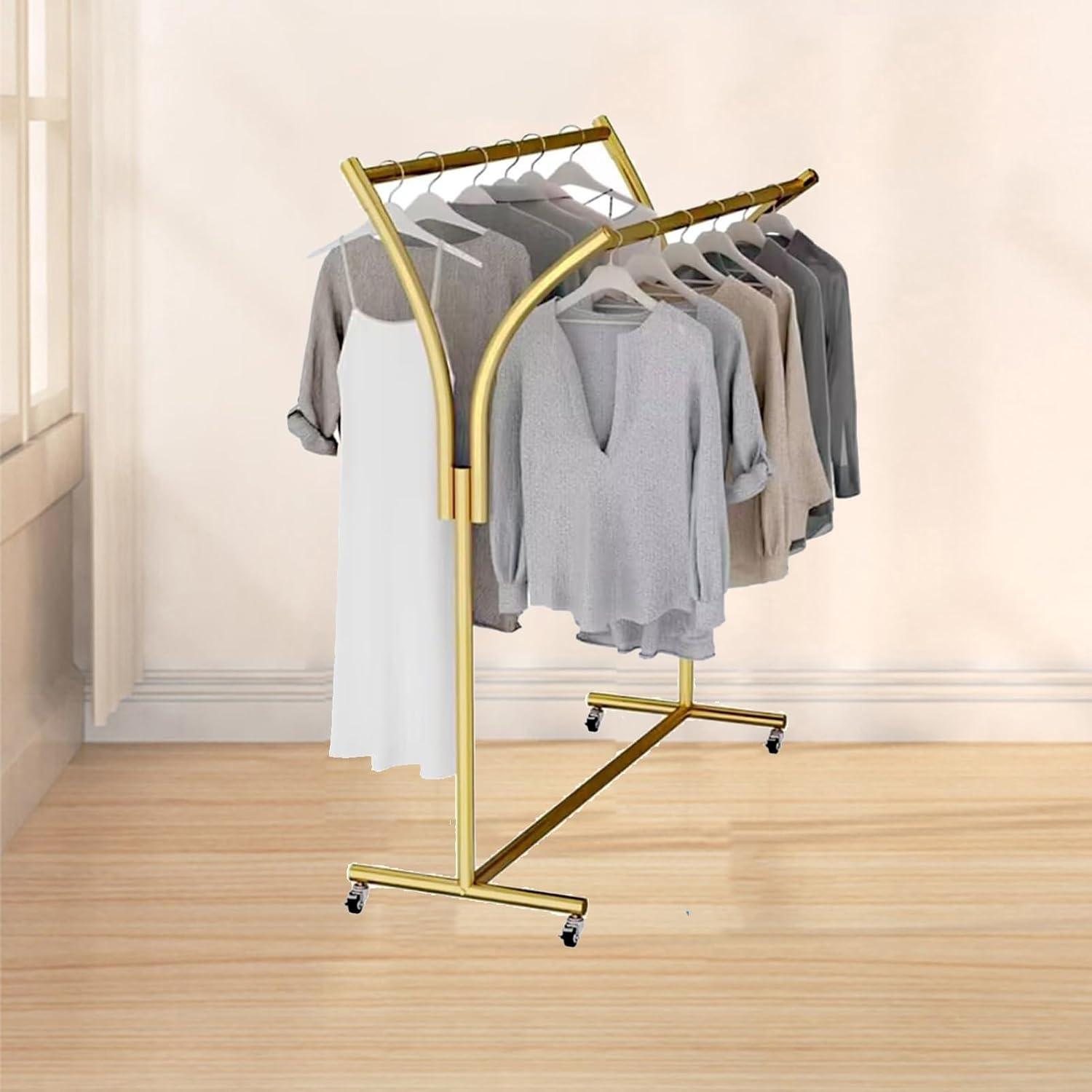 Clothes Racks - Rack for Hanging Clothes Retail Display - Floor Standing Metal Garment Rack - Double Pole Coat Rack, Freestanding Garment Rack, for Bedroom,Home,B 150x50x155cm-