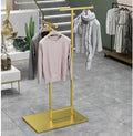 Freestanding Clothing Store Display Rack, Metal Iron Floor-Standing Lifting Clothes Hanger with Adjustable Height, Double Rail Freestanding Garment Rack, for Retail Boutique(Gold)