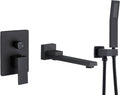 DASAN Swiveling Wall Mount Tub Filler Faucet Set with Hand Held Shower, Matte Black Modern Creative Bathtub Faucet Wall Mounted Bath Tub Faucet with High Flow Rough in Valve, SA-TF05WH-MB