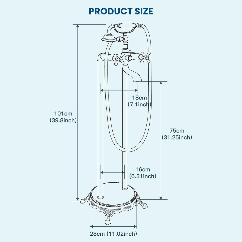 gotonovo Freestanding Bathtub Faucet Floor Mount Tub Filler with Double Cross Knobs 360° Rotation Spout High Flow Floor Standing Bathtub Shower Trumpet Shape Handheld Spray Brushed Nickel