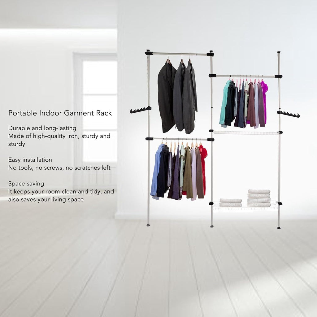 Portable Indoor Garment Rack, Heavy Duty Adjustable Clothes Hanger, DIY Tools Free - Stable Support, Space Saving Storage, Ideal for Household Use