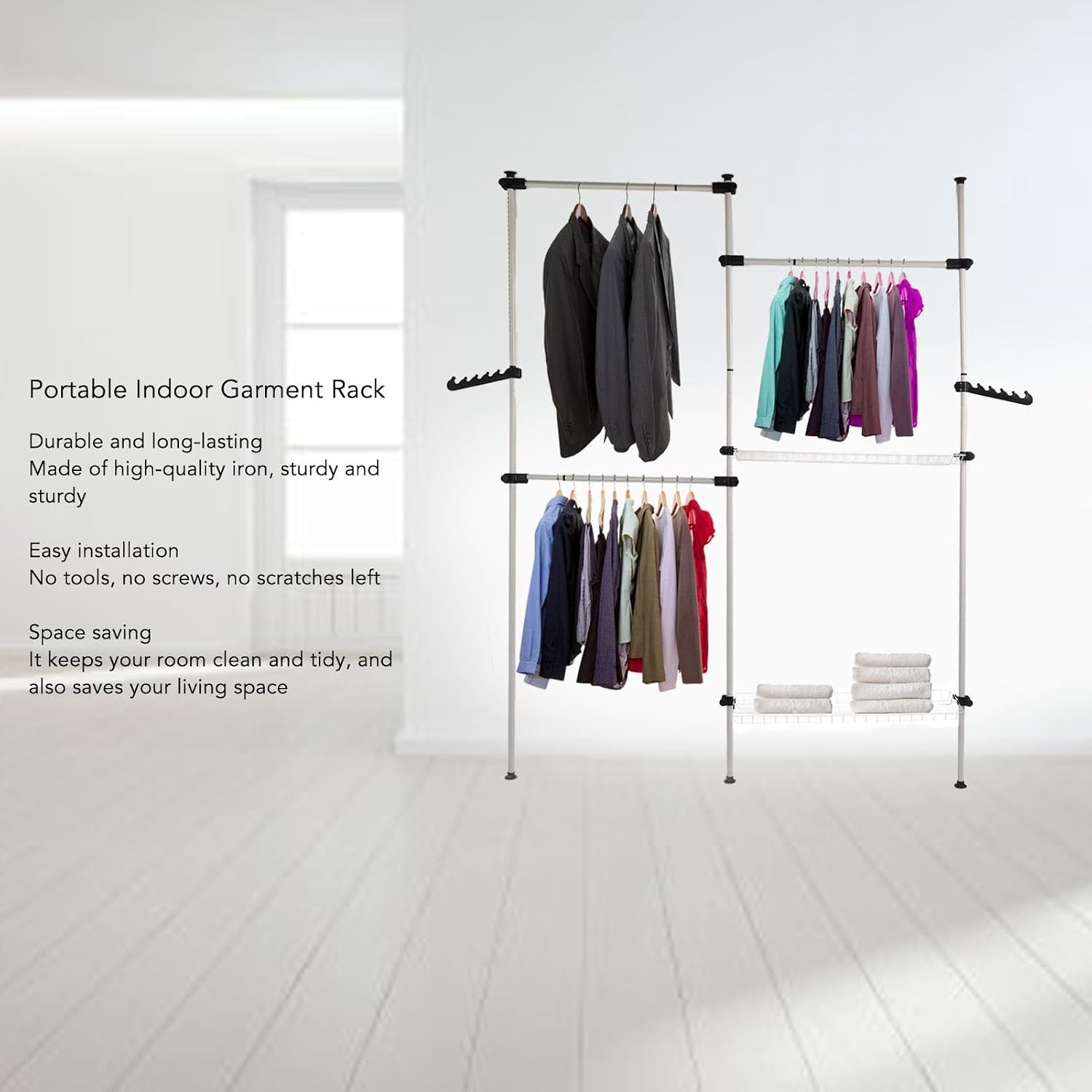 Portable Indoor Garment Rack, Heavy Duty Adjustable Clothes Hanger, DIY Tools Free - Stable Support, Space Saving Storage, Ideal for Household Use