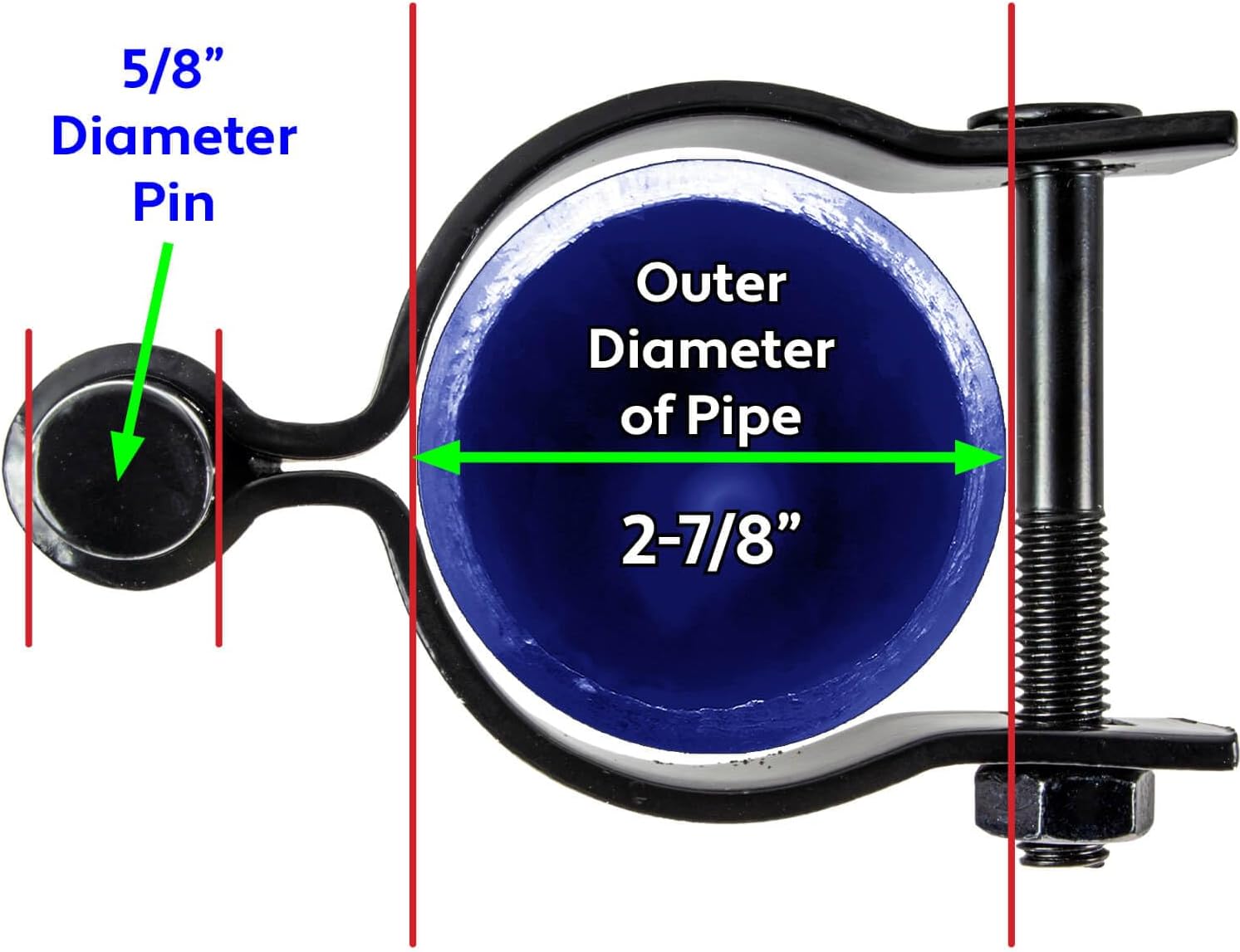 Black 2-7/8' Post Hinge - Use for 2-7/8' Outside Diameter Post/Pipe - Powder Coated Chain Link Post Gate Hinge - Nut/Bolt Included for Hinge