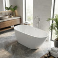 Acrylic Freestanding Bathtub, 67 Inch Deep Soaking Tub, One End Raised, White Interior Black Exterior, Chrome Pop-Up Drain, Overflow, Modern Acrylic Stand Alone Tub for Home, Bathroom