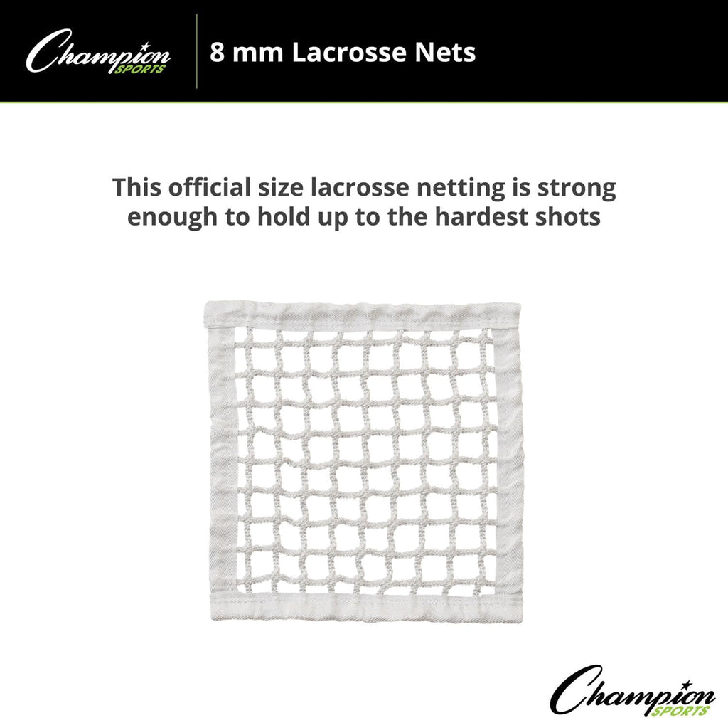 Champion Sports Lacrosse Goal Net - 8mm Official Size White Nylon Net Replacement (Pack of 2)