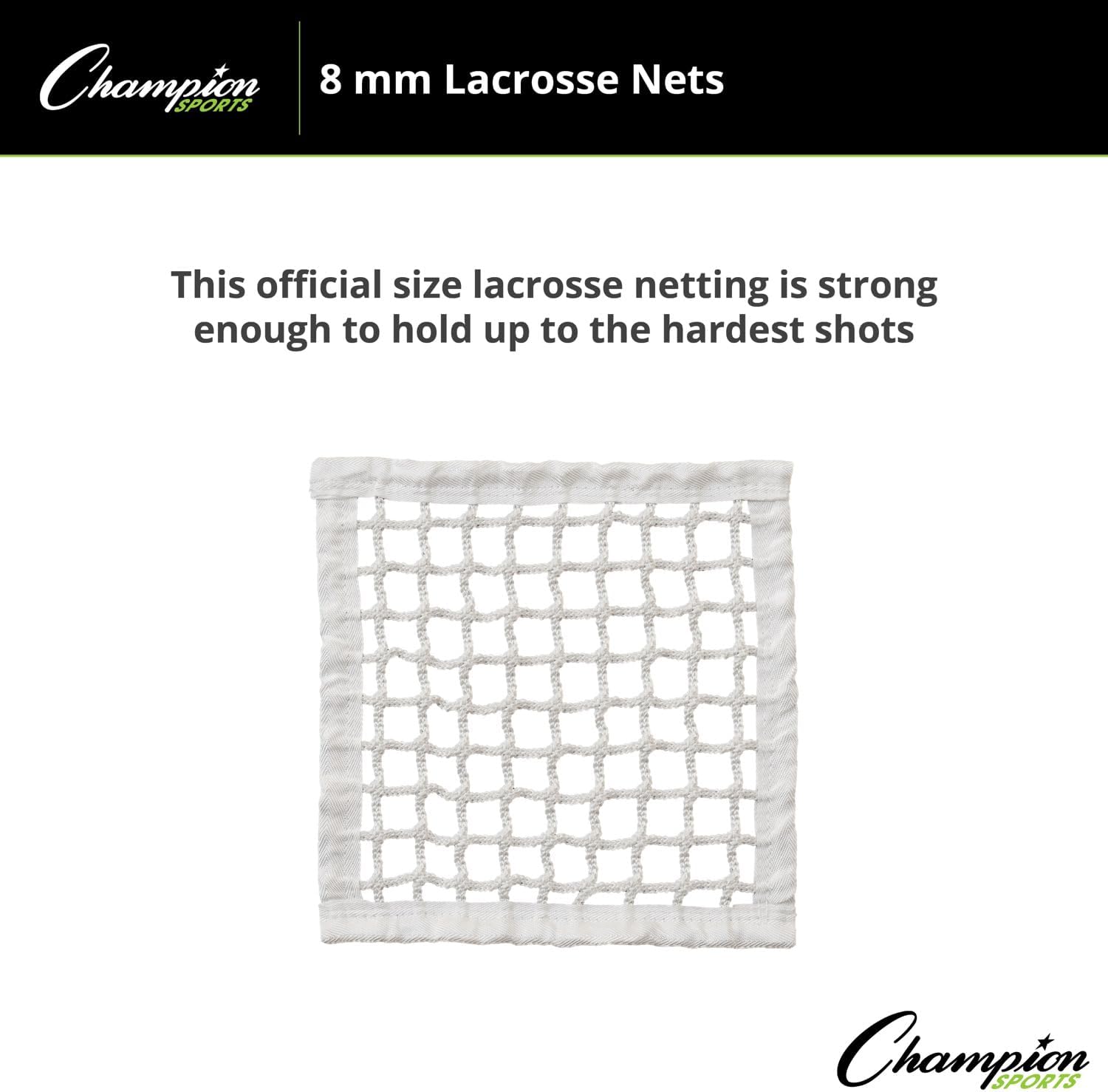 Champion Sports Lacrosse Goal Net - 8mm Official Size White Nylon Net Replacement (Pack of 2)