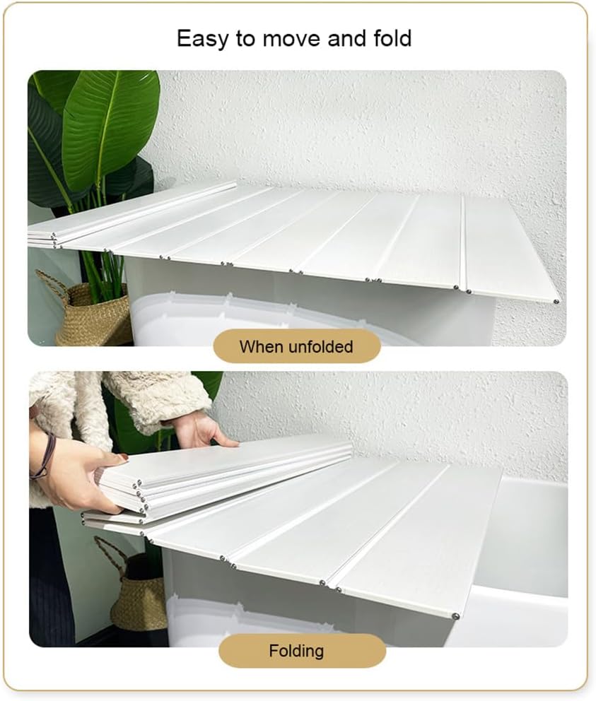 Adjustable Foldable Dust-Proof Bathtub Cover White,Waterproof Shutter Bathtub Tray & Laptop Desk 2 in 1 Fits Most Tubs,Modern Bath Tub Racks for Home (0.75Mx1.5M(29.5'x59'), 0.47in Thick)