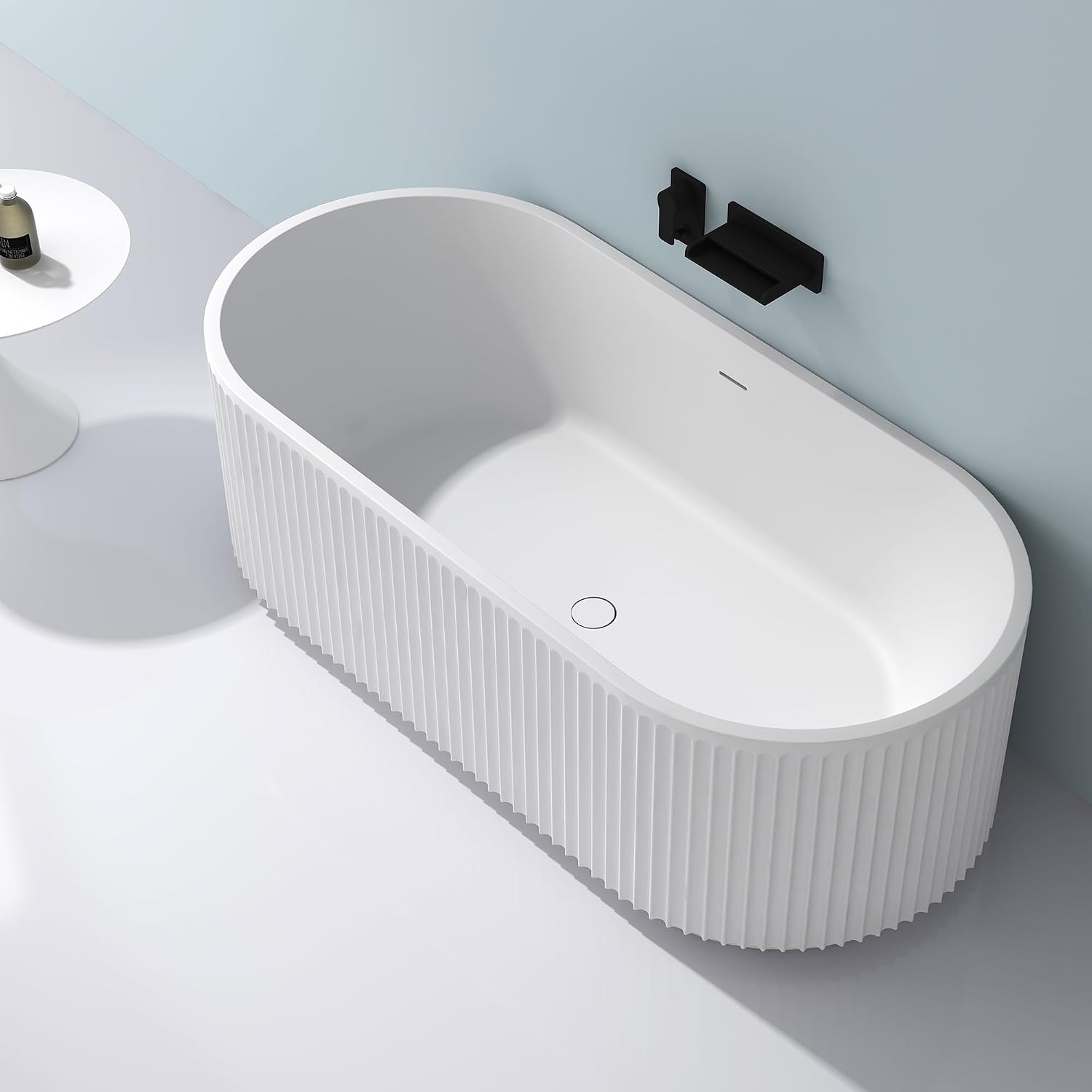 Ruvati 59-inch Fluted Freestanding Soaking Bathtub epiStone Solid Surface Modern Matte White - RVB6799WH
