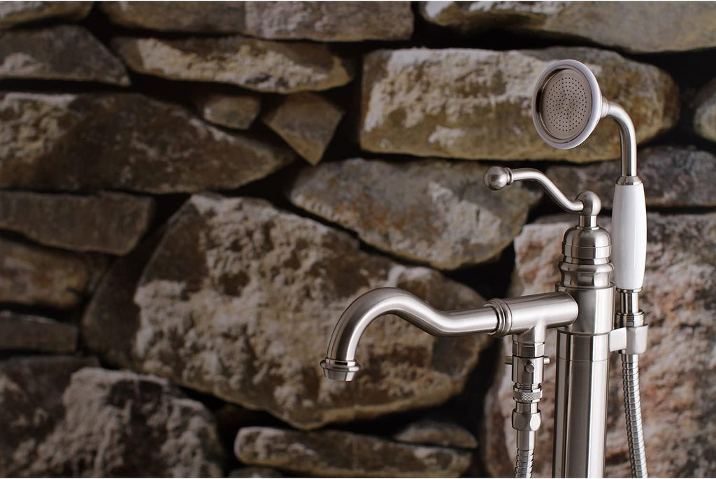 Kingston Brass KS7138ABL English Country Single Handle Freestanding Roman Tub Faucet with Hand Shower, Brushed Nickel