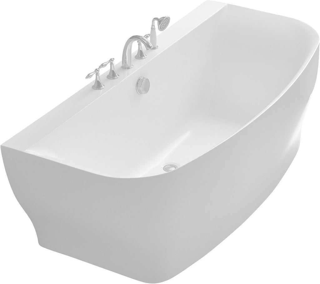 ANZZI Freestanding Tub 65', Oval, Stand Alone, Acrylic, Fiberglass Soaking Hot Tub in Glossy White with Built-in Bathtub Overflow & Drain for Bathroom (FT-AZ112)