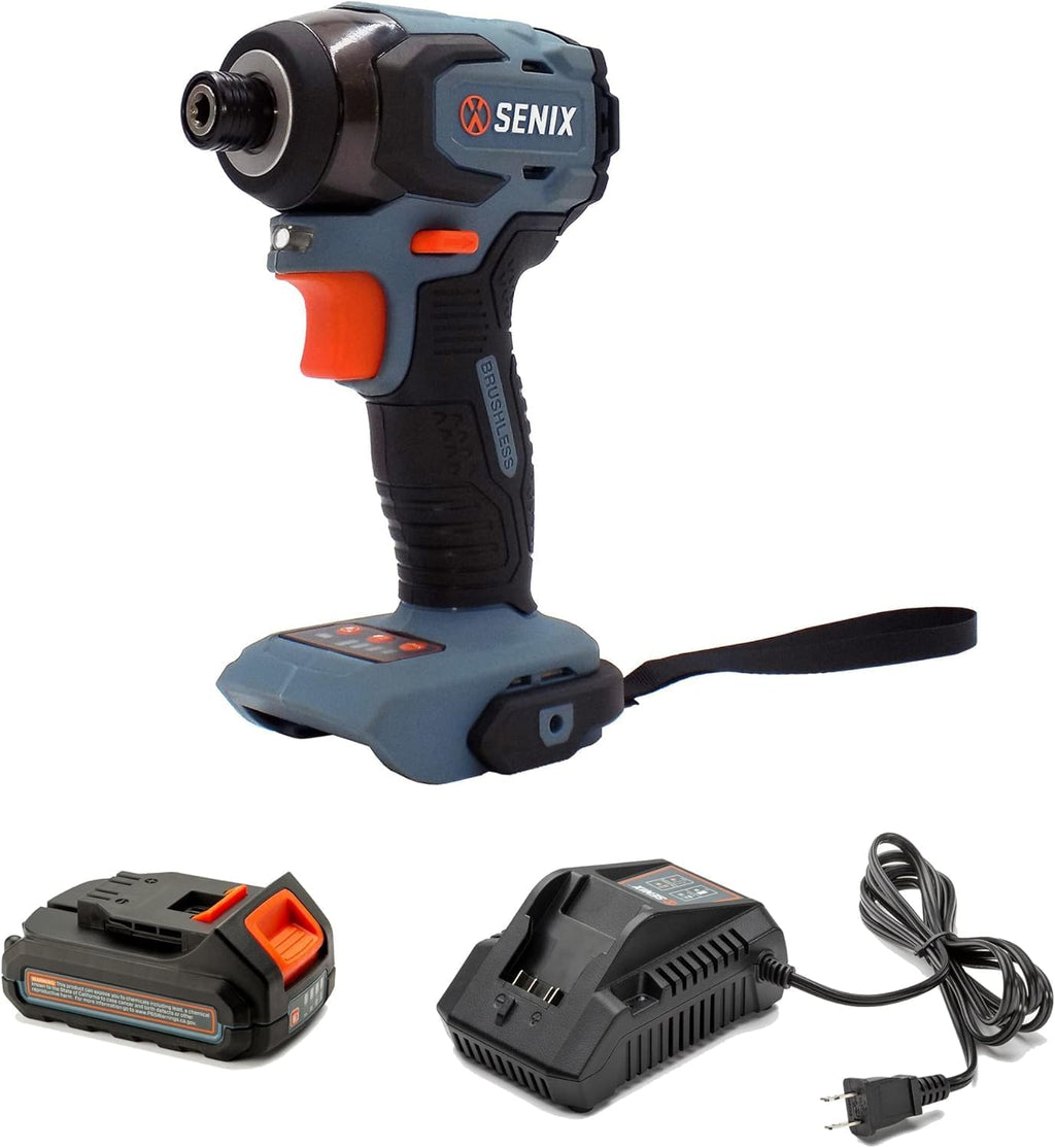SENIX X2 20 Volt Max* 1/4-Inch Cordless Impact Driver, 4-Speed Battery Screwdriver, Brushless Motor, LED Light, 130 Foot-Pounds of Max Torque, Includes Soft Bag, 2.0 Ah Battery & Charger (PDIX2-M2)