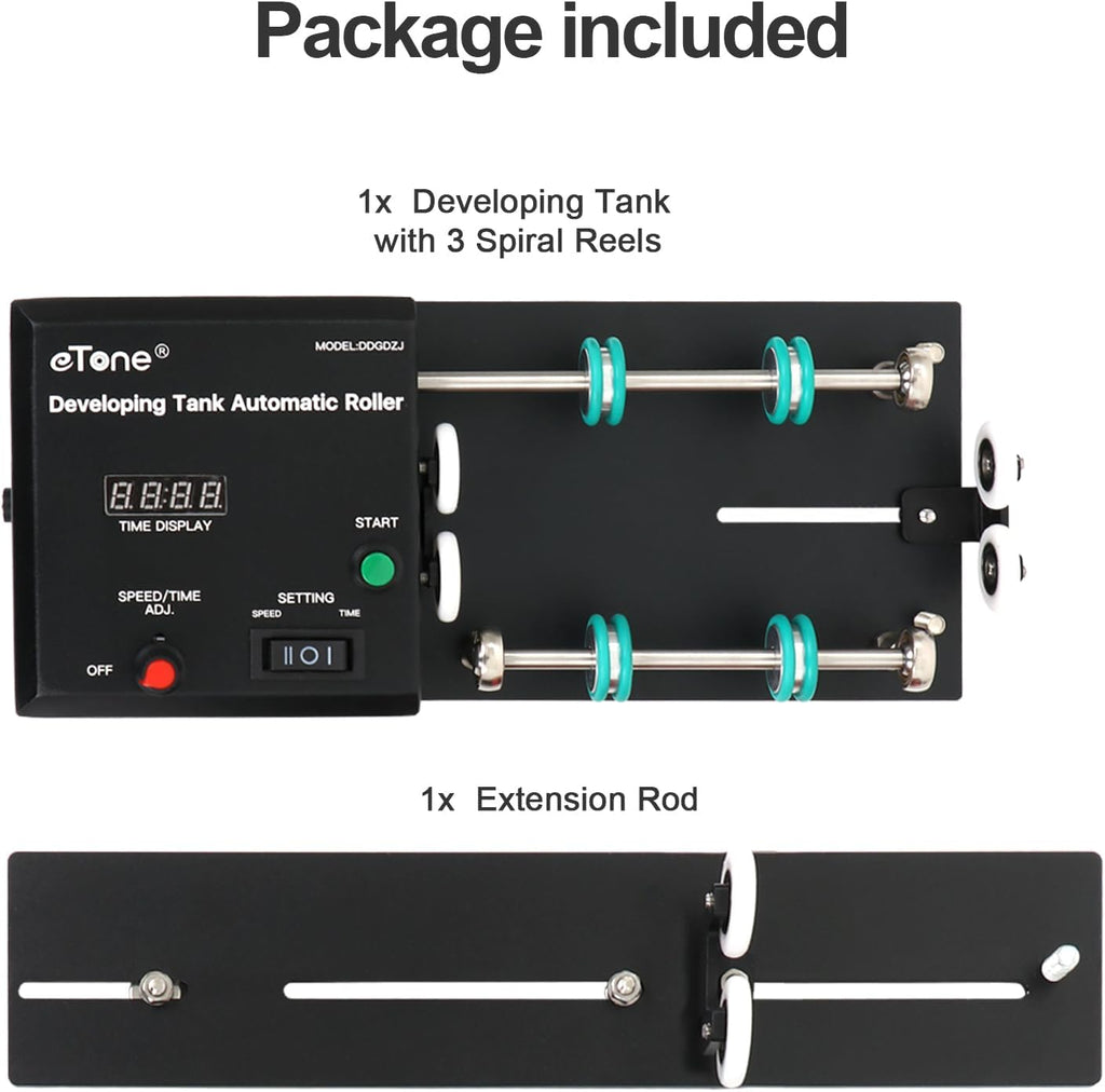 eTone Developing Tank Automatic Roller Darkroom Film Camera Accessories Processing Equipment | Compatible with Jobo AP/1500/Jiancheng/Wigobolt Tanks (Includes Extension for Large Tanks)