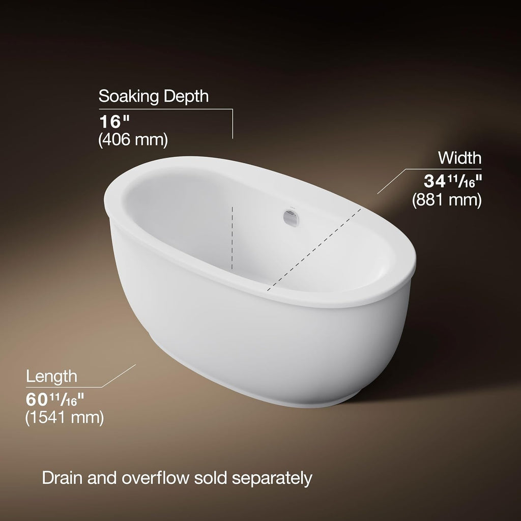 Kohler 24002-0 Sunstruck® 60' x 34' freestanding bath with fluted shroud, White