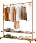 Heavy duty Garment rack Heavy Duty Clothes Rail On Wheels, Rolling Clothing Rack For Hanging Clothes, Portable Clothes Organizer With 2 Shelves, Coat Rack For Bedroom, Drying Rack (Gold 150X45X156CM)