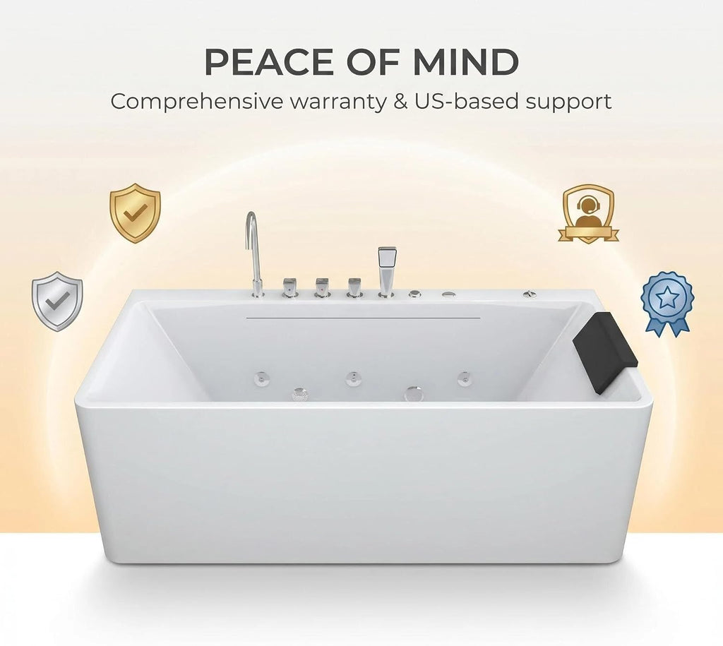 67'Acrylic Single Person Whirlpool Tub with Hydrotherapy Jets, LED Chromotherapy Lights, Soft Waterfall Spout, and 63-Gallon Capacity - Soaking Home Spa.
