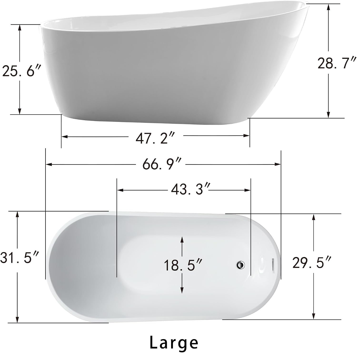 HomeBeyond 67 Inch Free Standing Bathtub | Acrylic Freestanding Soaking Tub, Modern Bathroom Stand Alone Tub Suitable for Couples, Singles, and Families, Brushed Nickel