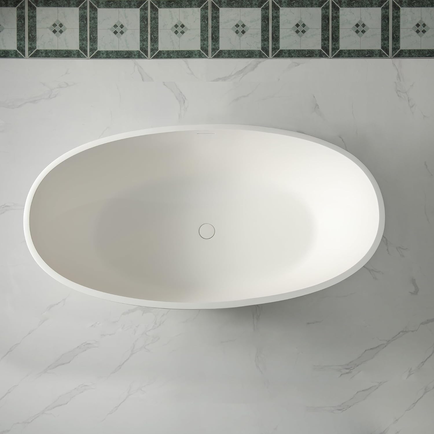 WOODBRIDGE 55 Stone Resin Freestanding Soaking Tub, Modern Oval Solid Surface Bathtub with Integrated Slotted Overflow & Drain, Matte White, B0043