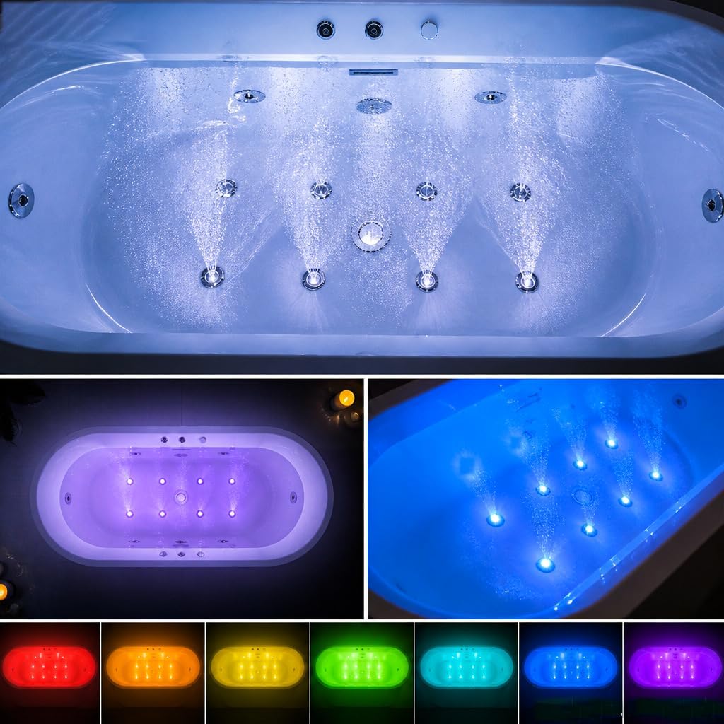 67x31.5 Inch Freestanding Jetted Whirlpool Bathtub | 6 Massage Jets, 8 Air Bubble System, Color-Changing LED Chromatherapy & Adjustable Hydro Massage (white-3)