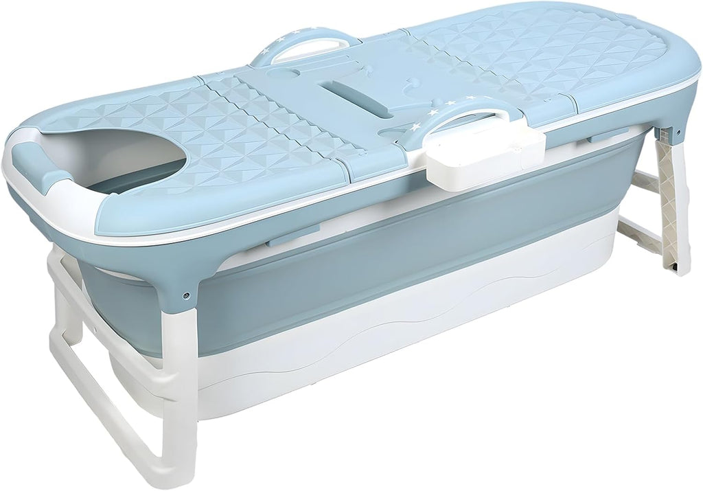 Portable Bathtub, 58/56/50/46 Inch Collapsible Bathtub, Freestanding Foldable Bathtub for Adults, Folding Tub for Shower, Hot Bath, Ice Bath Blue-B-120cm