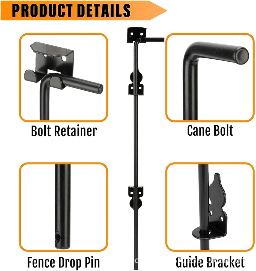 Heavy Duty Cane Bolt Gate Drop Rod, 2 Sets Gate Ground 36 Inch Heavy Duty Drop Rod for Wooden Fences Metal Gates Doors, Easy Installation, Secures Single & Double Doors