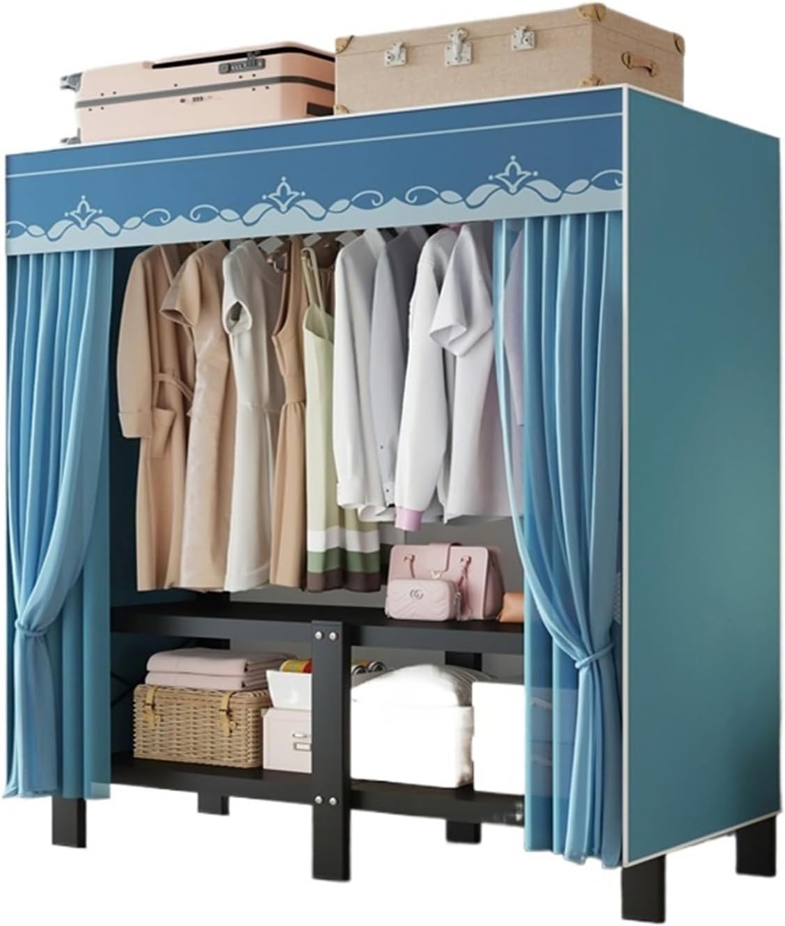 Foldable Heavy Duty Covered Garment Rack,Large Portable Armoire Wardrobe Closet,Portable Wardrobe Closet for Hanging Clothes,One Piece Folding Design(87X48X170CM)
