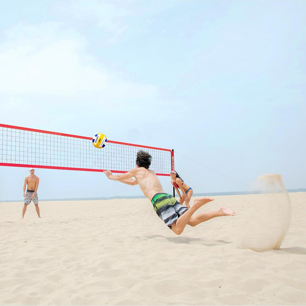 SKEERY Outdoor Heavy Duty Volleyball Net Set, Anti-Sag Design, Adjustable Aluminum Poles, Portable Volleyball Net for Backyard,Grass and Beach