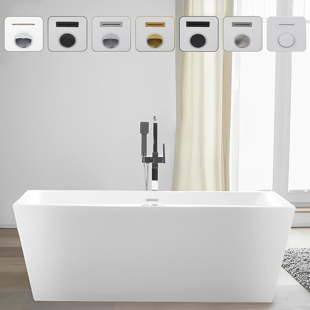 Vanity Art 59 X 29 Inch White Acrylic Freestanding Bathtub | Contemporary Design Soaking Tub with Pop-up Drain and Slotted Overflow Included, UPC Certified VA6814-S-PW