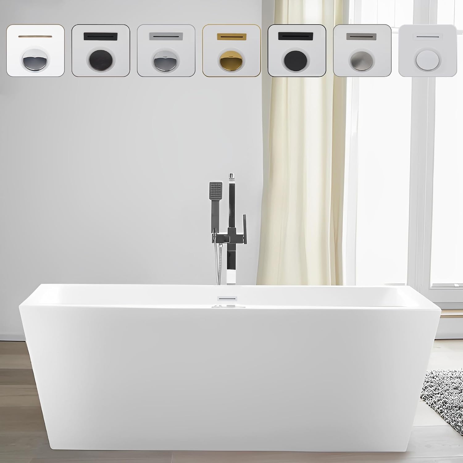 Vanity Art 59 X 29 Inch White Acrylic Freestanding Bathtub | Contemporary Design Soaking Tub with Pop-up Drain and Slotted Overflow Included, UPC Certified VA6814-S-PW