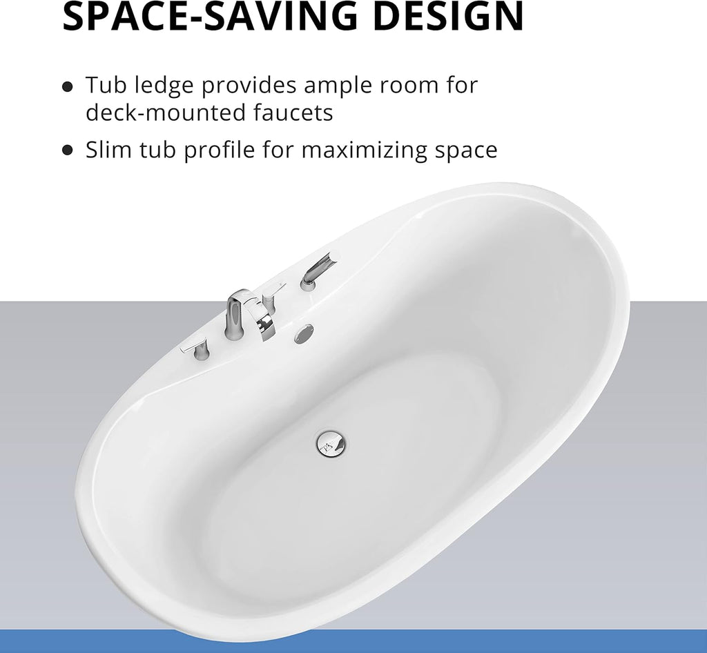 DreamLine Montego 60 inch L x 27 inch H White Acrylic Freestanding Bathtub