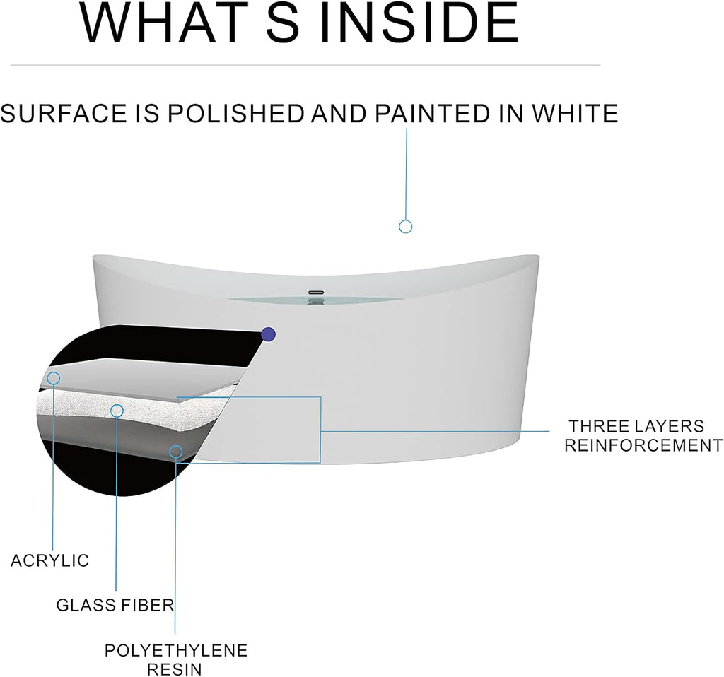 HEATGENE 68.5 Inches Acrylic Freestanding Bathtub Oval Modern Bathtub Contemporary Soaking Tub Easy to Install UPC Certified Drain & Overflow Assembly Included, White