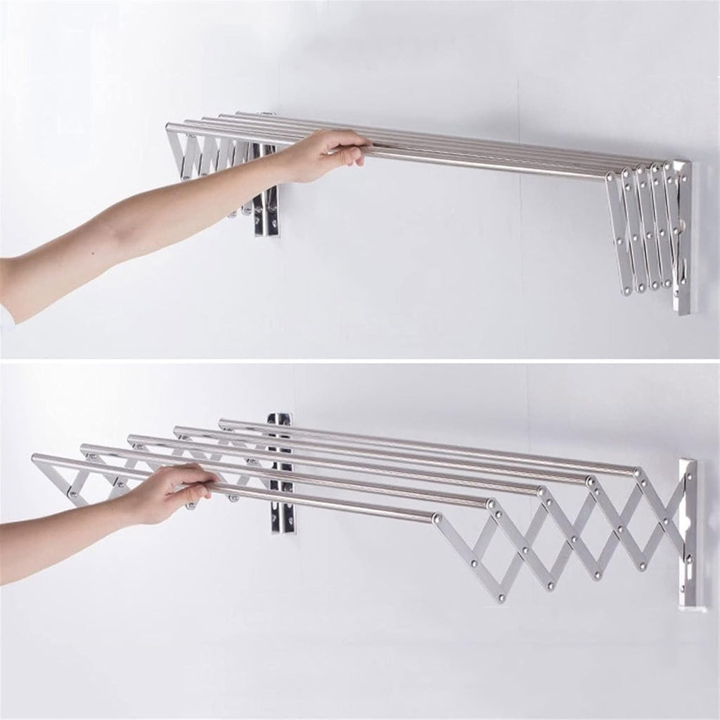 Folding Retractable Wall-Mounted Clothes Airer, Stainless Steel Towel & Garment Drying Rack, Collapsible Bathroom Laundry Line, 50cm