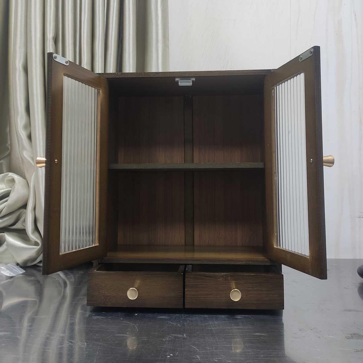 with Magnetic Door Countertop Cabinet，Storage Cabinet, Sideboard，Nanzhu Organizer for Kitchen Living Room Bedroom Bathroom Office with a drawer14.6x6.7x18.1(Brown