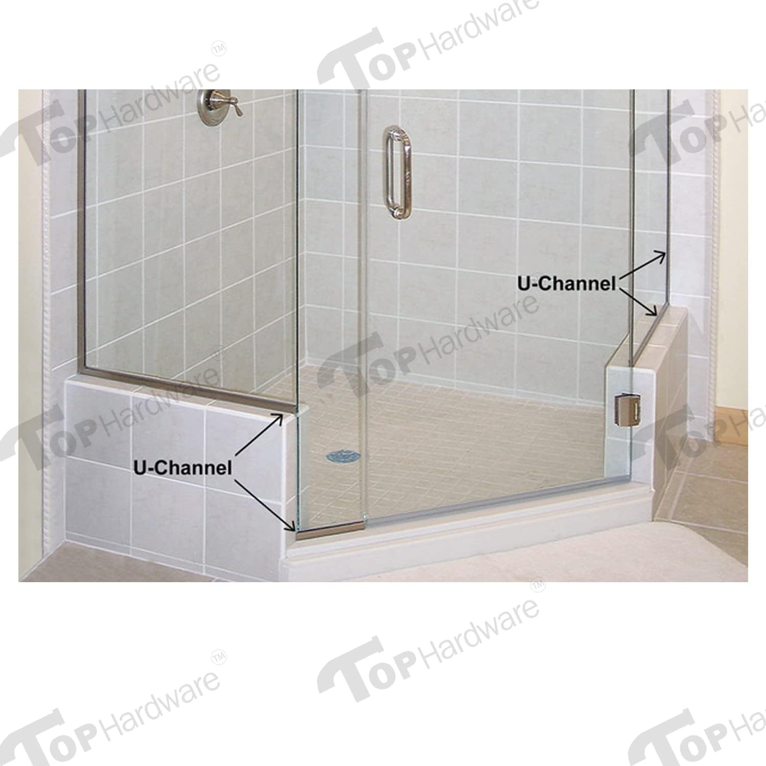 Aluminum Fixed Panel Shower Door U Channel for 1/2' Thick Glass 95 inches Length (10, Chrome Finish)