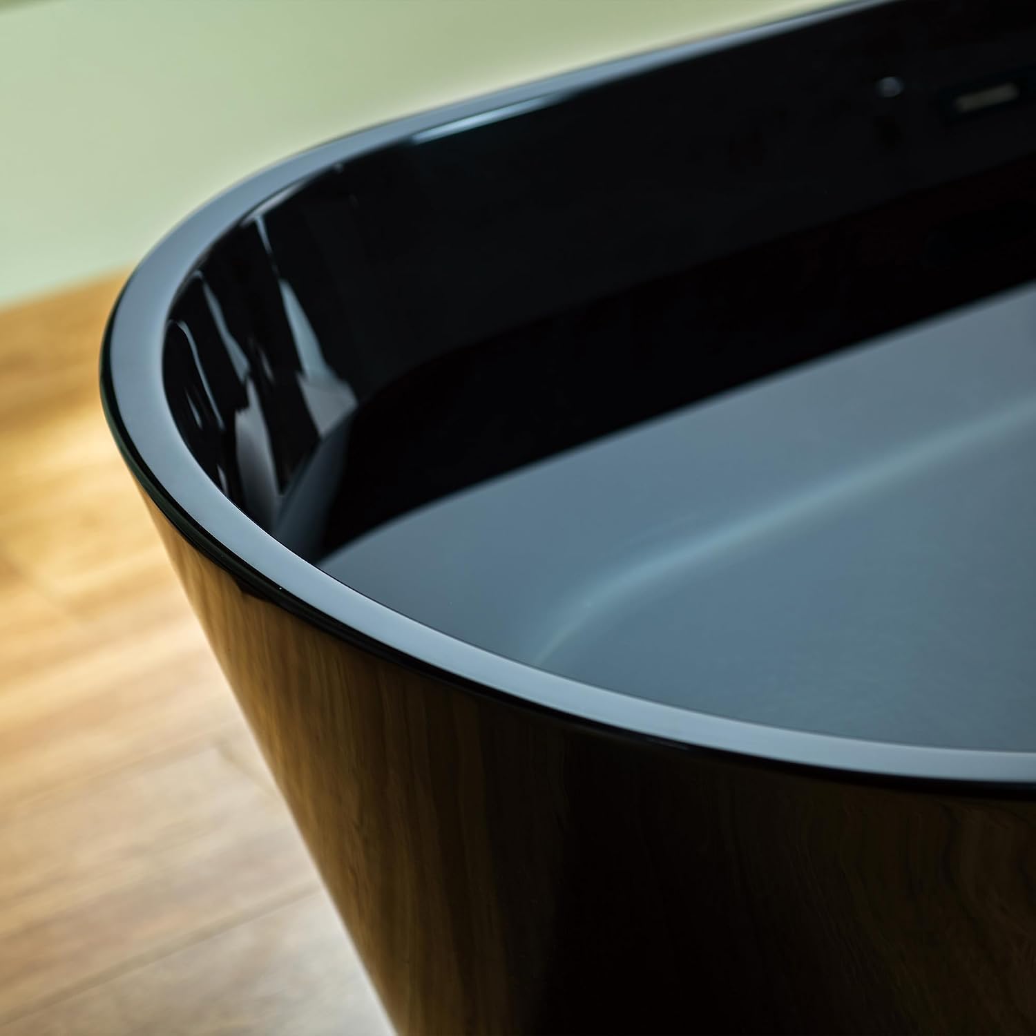 WOODBRIDGE 67' L x 31-1/2' W Freestanding Contemporary Acrylic Soaking Bathtub in Glossy Black Inside and Outside with Matte Black Drain & Overflow, Black, B8813-MB
