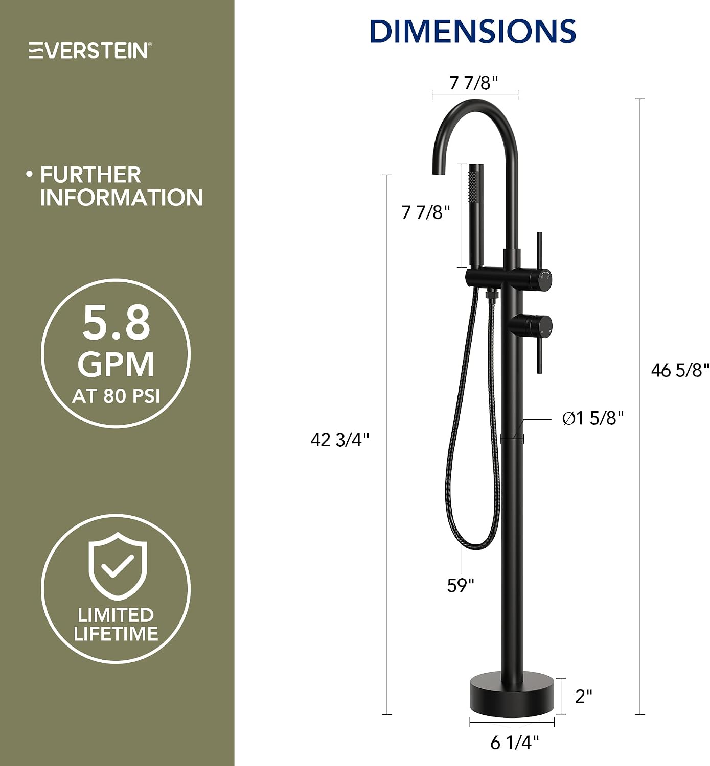 Freestanding Bathtub Faucet with Hand Held Shower, Floor Mount Tub Filler, Dual Handle Brass Bath Tub Faucet, Valve Included，Matte Black