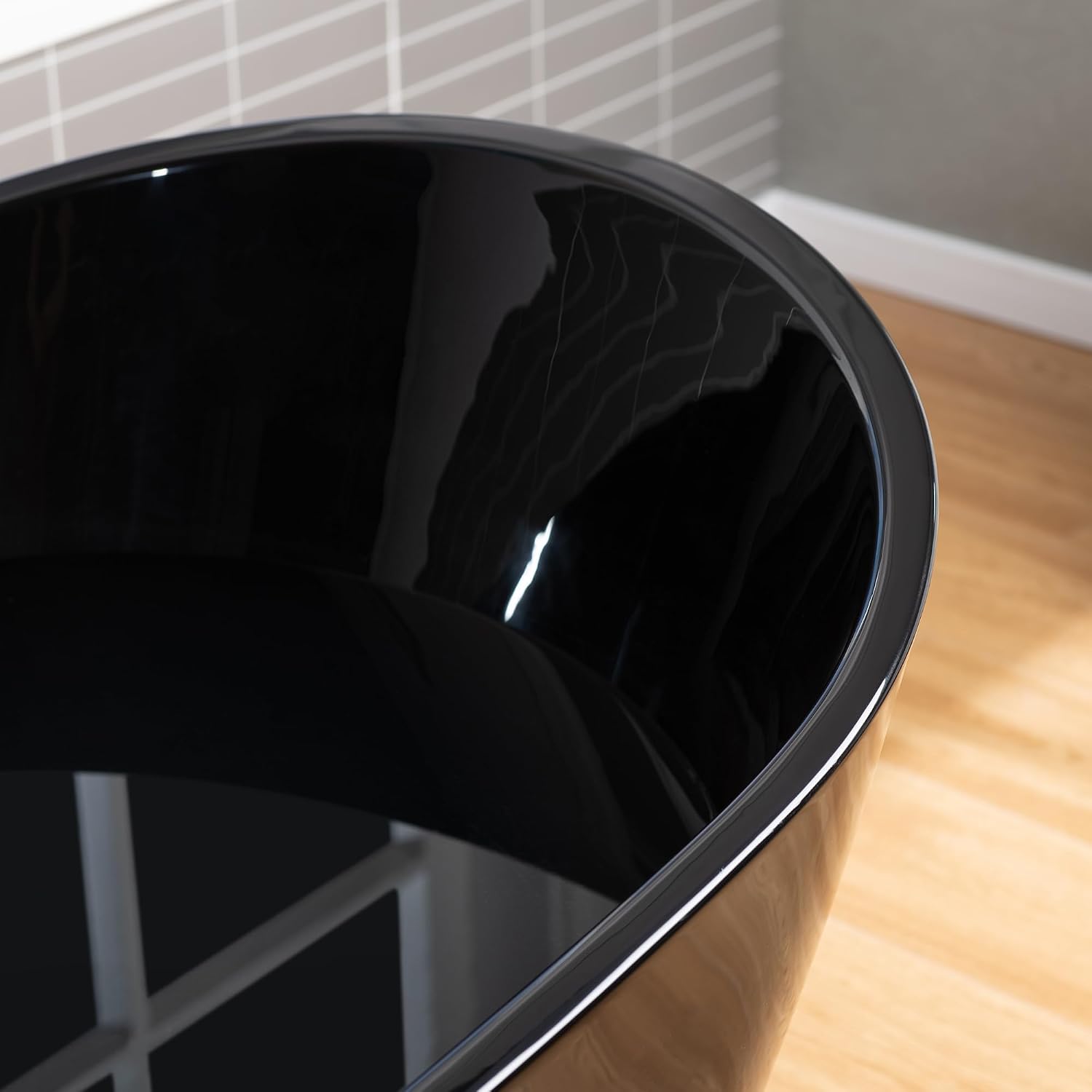 WOODBRIDGE 71' L x 31-1/2' W Freestanding Contemporary Acrylic Soaking Bathtub in Glossy Black Inside and Outside with Matte Black Drain & Overflow, Black, B8817-MB