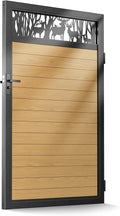 4x6 FT Aluminum Fence Gate Kit Wood Grain Aluminum Gate with Decorative Cutout, Lock & Hinges, Left/Right Opening, Weather Resistant for Yard Garden Patio