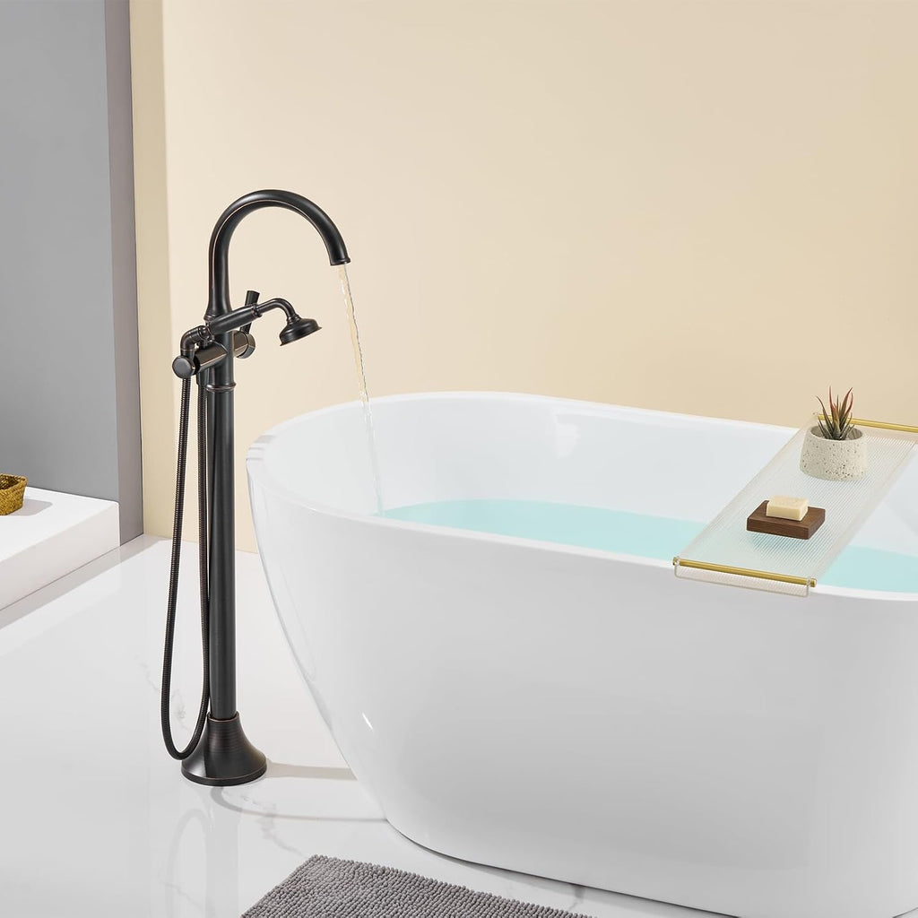 Wowkk Free Standing Tub Faucet Oil Rubbed Bronze Tub Filler Freestanding Bathtub Faucets Brass Tub Faucet with Hand Shower