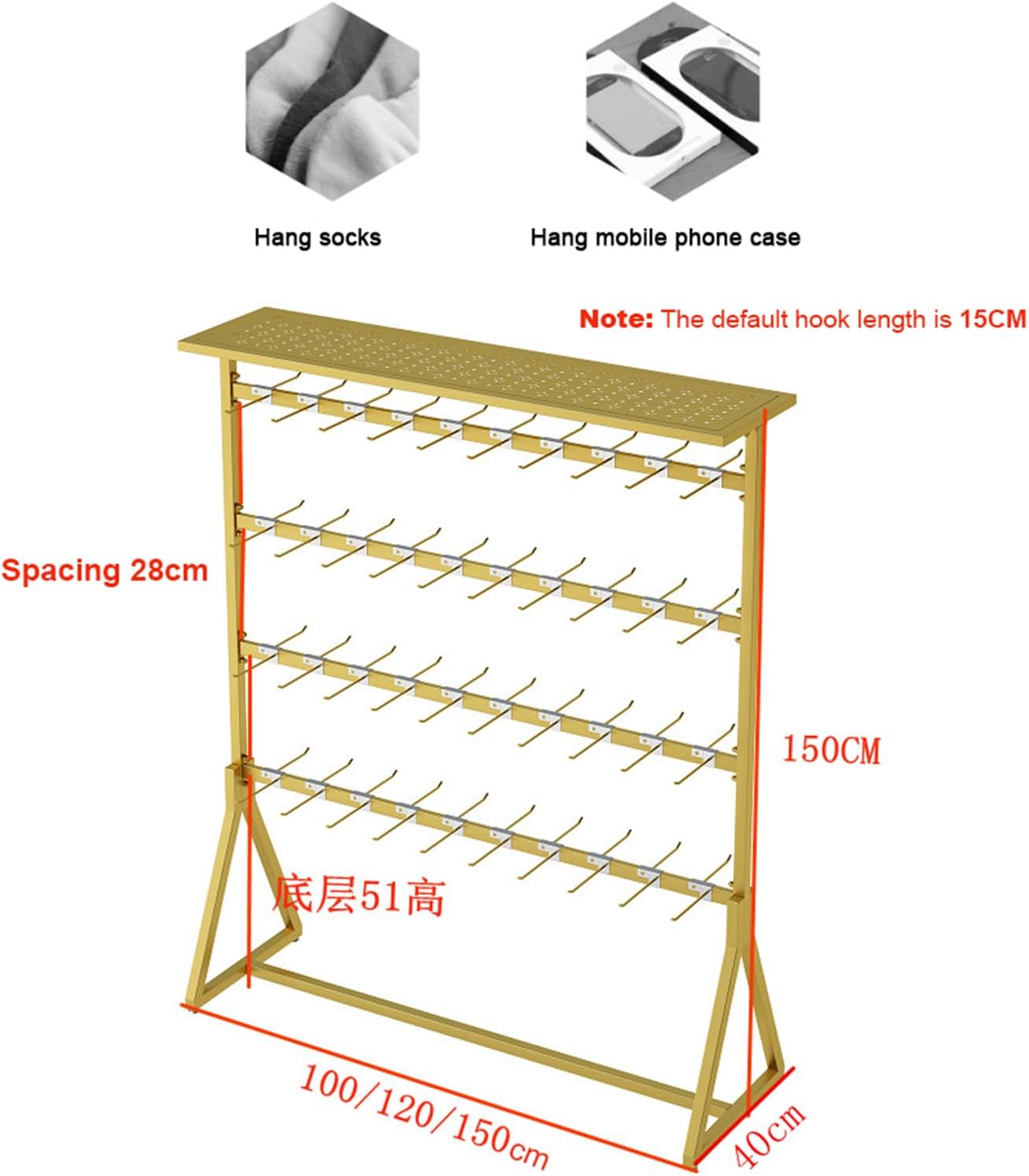 Display Stand Freestanding Underwear Rack with Top Shelf, 3-Tier Underclothing Rack for Boutiques, Retail Store Panty Shorts Bra Swimsuit Socks Display Stand,Black-100x150cm
