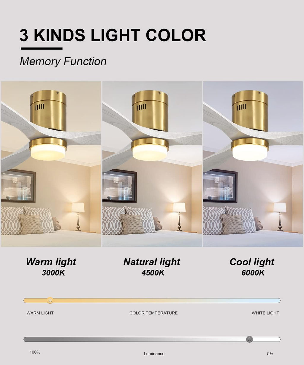 Sofucor Ceiling Fans with Lights and Remote, 52 Inch Flush Mount Ceiling Fan with Light, Quiet DC Motor, 6 Speed, 3 Blade Solid Wood Ceiling Fans for Bedroom Farmhouse Patio