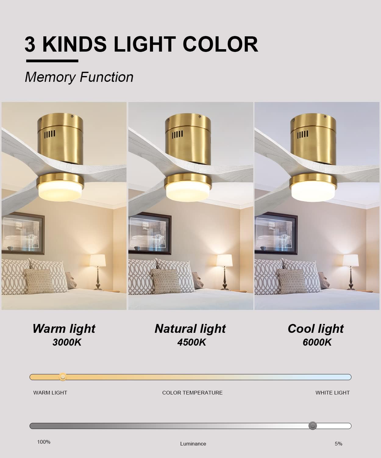 Sofucor Ceiling Fans with Lights and Remote, 52 Inch Flush Mount Ceiling Fan with Light, Quiet DC Motor, 6 Speed, 3 Blade Solid Wood Ceiling Fans for Bedroom Farmhouse Patio
