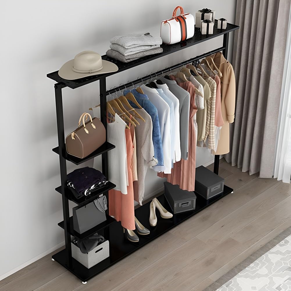 Black Large Clothing Rack 4 Tiers Heavy Duty Garment Rack Freestanding Closet Organizer, Max Load 330LBS(100x35x155cm)