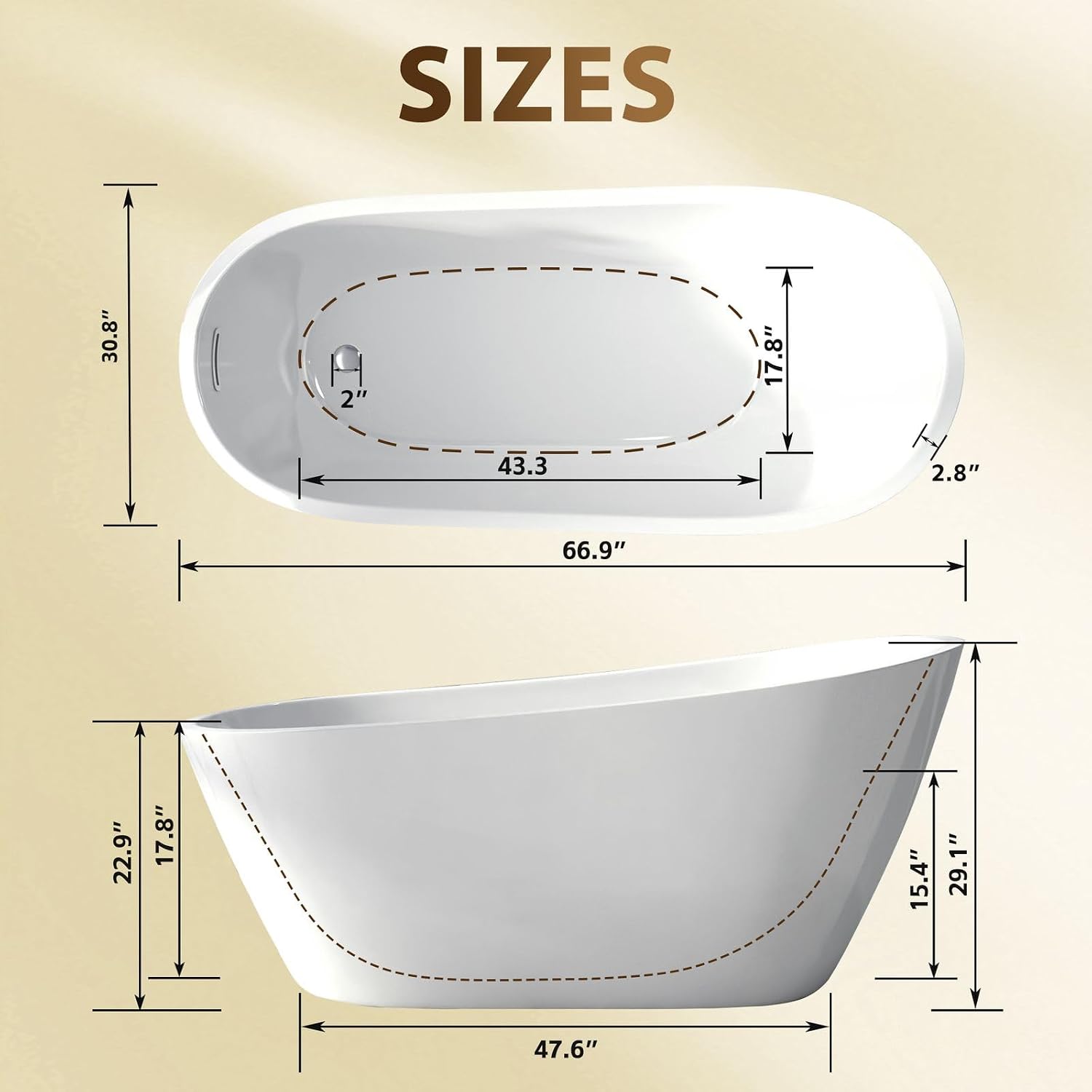 67' Acrylic Freestanding Bathtub, Special-Shaped Slipper Soaking Tub with Chrome Overflow & Pop-Up Drain, cUPC Certified Free Standing Tub for Bathrooms, Gloss White